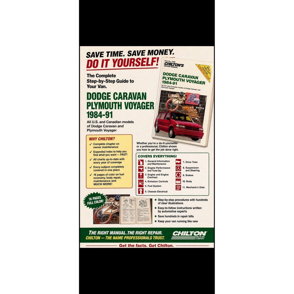 Chilton's Dodge Caravan Plymouth Voyager 1984-91 Complete Manual Car Book
